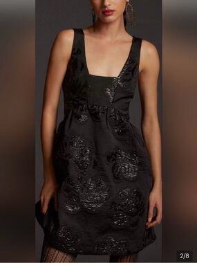 Maeve by Anthropologie Black Jacquard Square-Neck Mini Dress